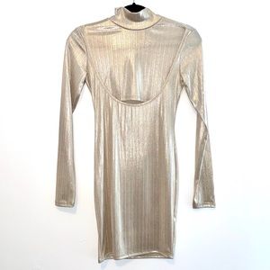 Shimmery Champagne Bodycon Dress Turtleneck Small